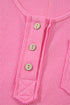 Bright Pink Waffle Textured Button Round Neck A-line Tiered Sleeveless Dress